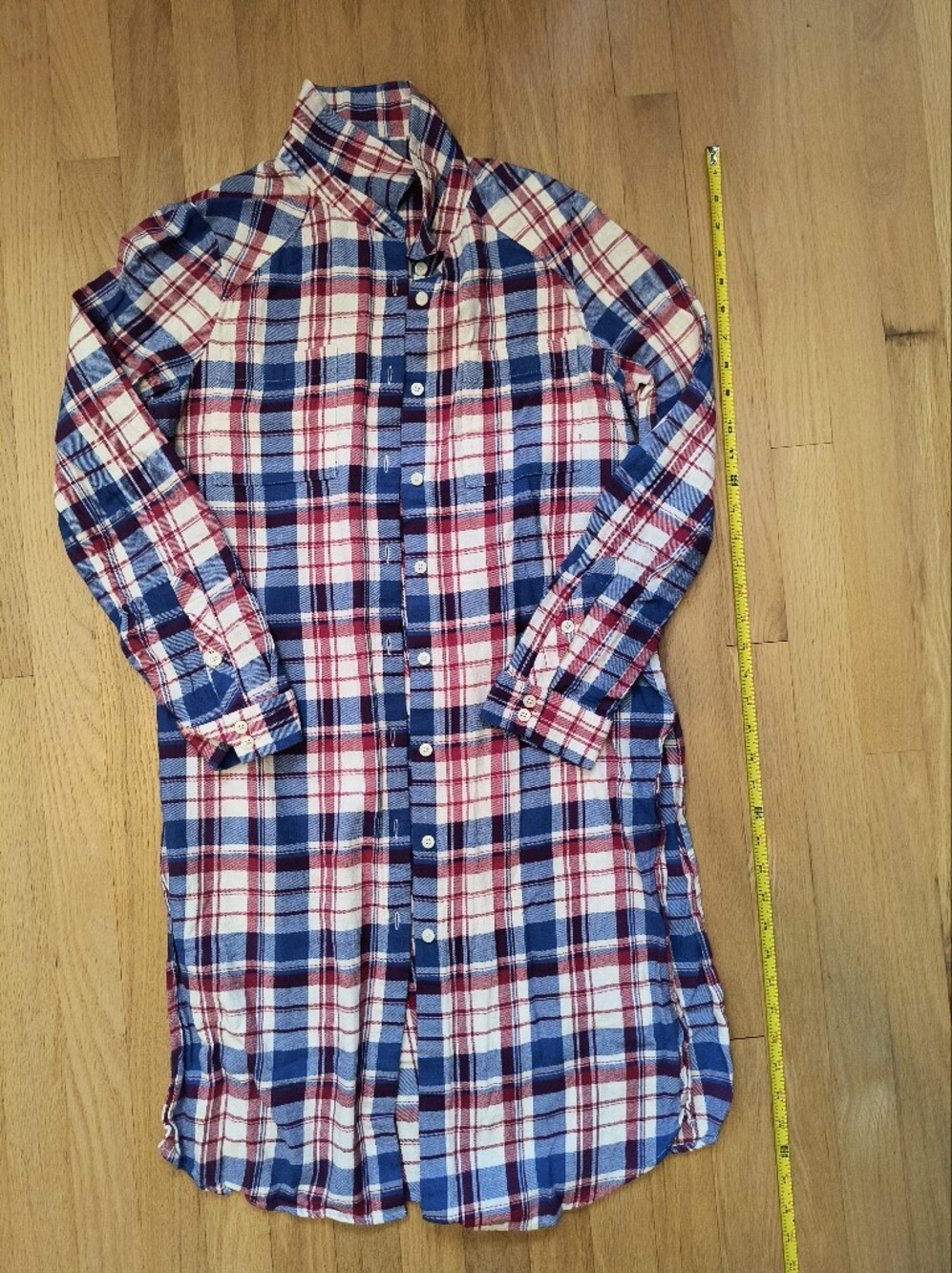 Plaid Button-Down Flannel in Navy, Red & White